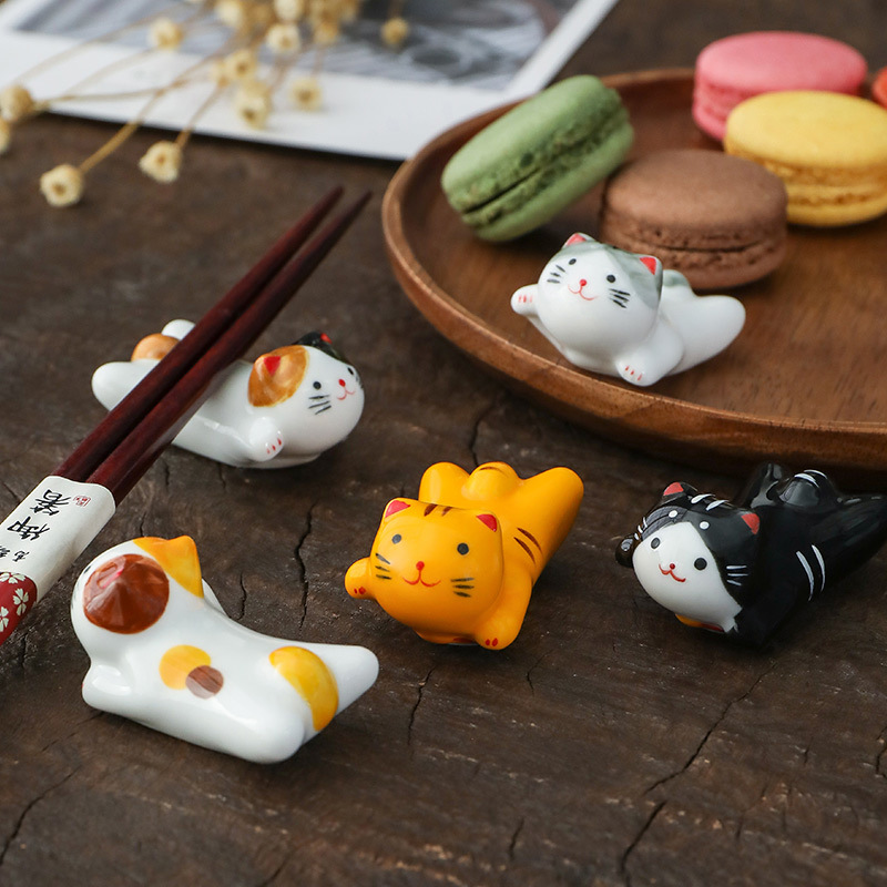 Kitchen Appliances Holder - フライングキャットセラミック箸置き和風かわいい招き猫ホルダー、スプーンフォーク食器用、家の装飾、キッチンギフト