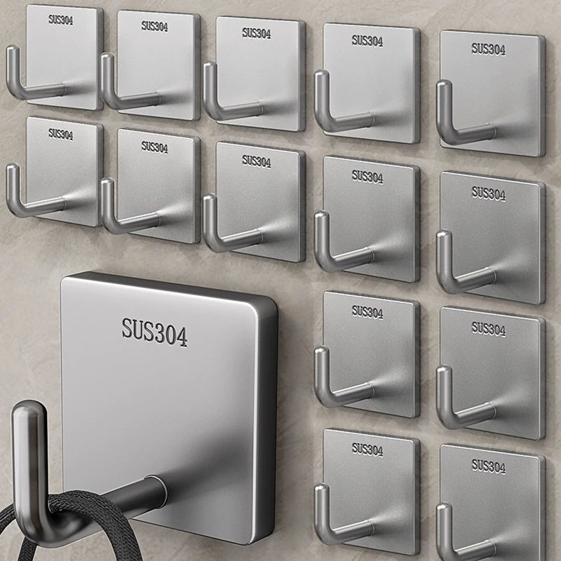 Kitchen Appliances Holder - 頑丈なステンレス製粘着タオルフック、粘着式吊り下げ式バスルームキッチン収納ホルダー、シルバーハンガー、家庭整理用