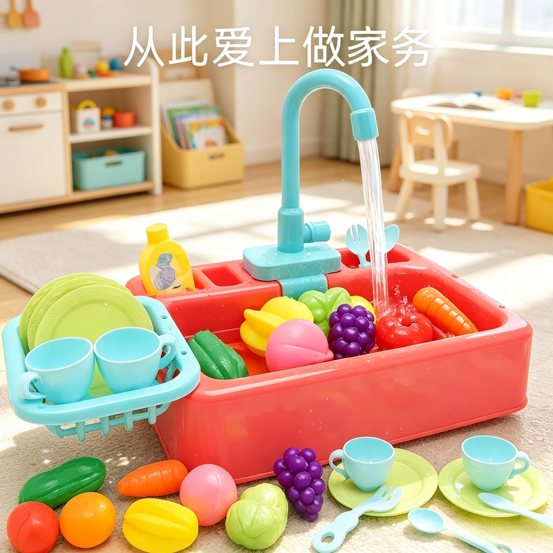 Kitchen Appliances Toys - キッチンおもちゃ プラスチック製食器洗いシンクセット、子供向けごっこ遊び家事キット 早期教育玩具