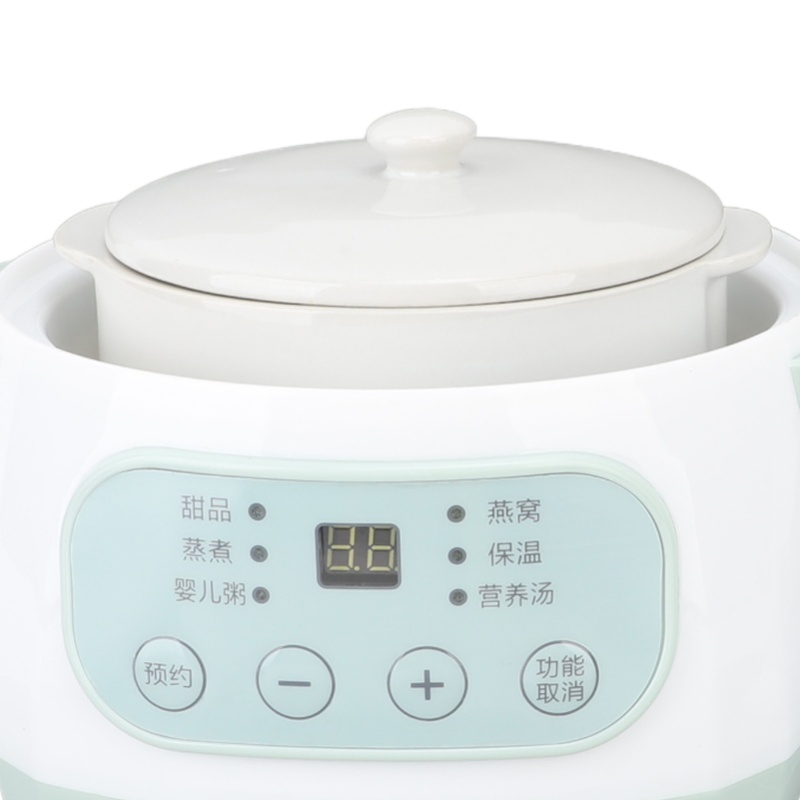 Slow Cooker Ceramic - 200W 1L セラミック内釜付きスロークッカー タイマー機能付き 緑色 均一加熱