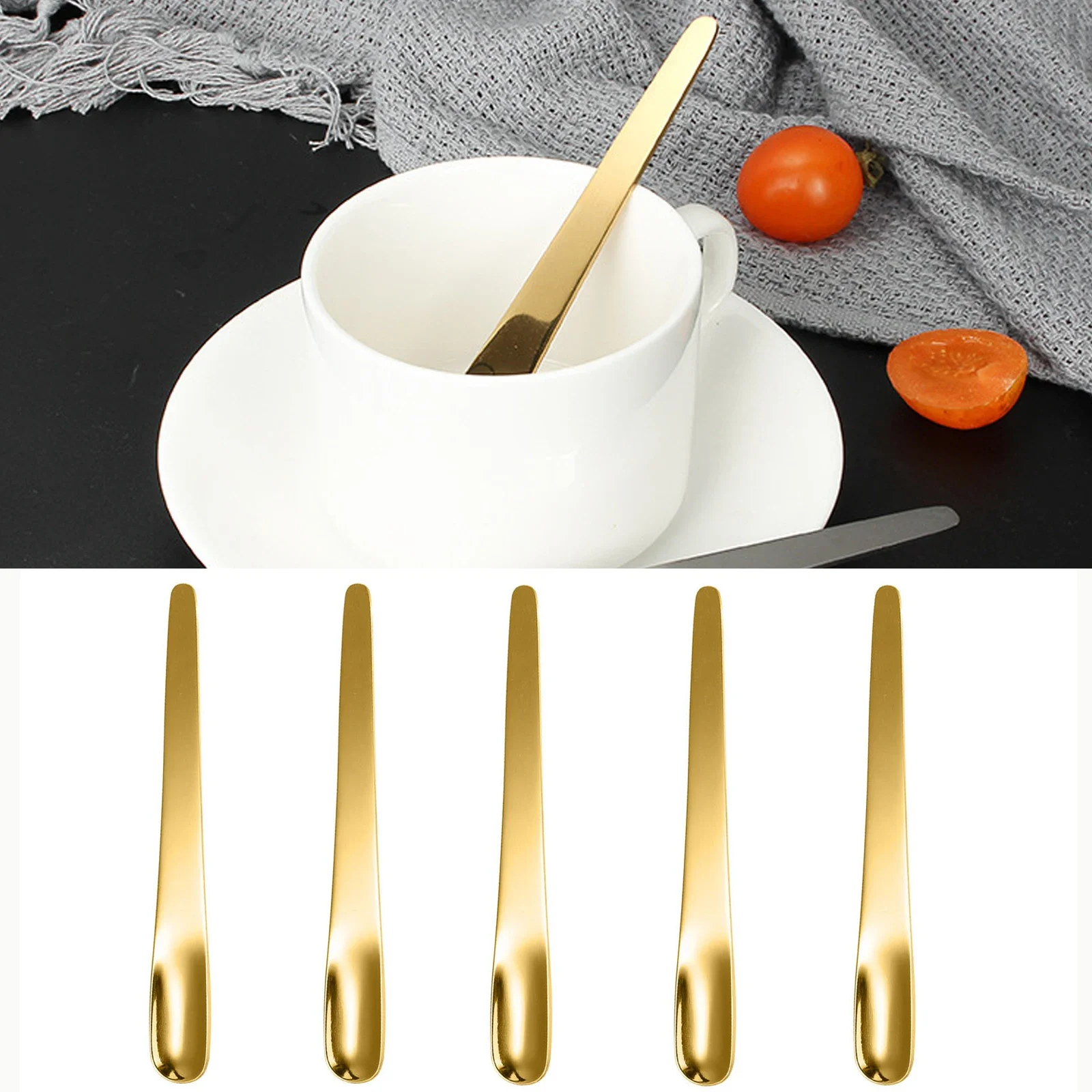 Kitchen Appliances B&Q - ステンレス製コーヒースプーン,デザート用フラットスプーン,小さなスプーンミキサー,攪拌バー,キッチン食器,5個