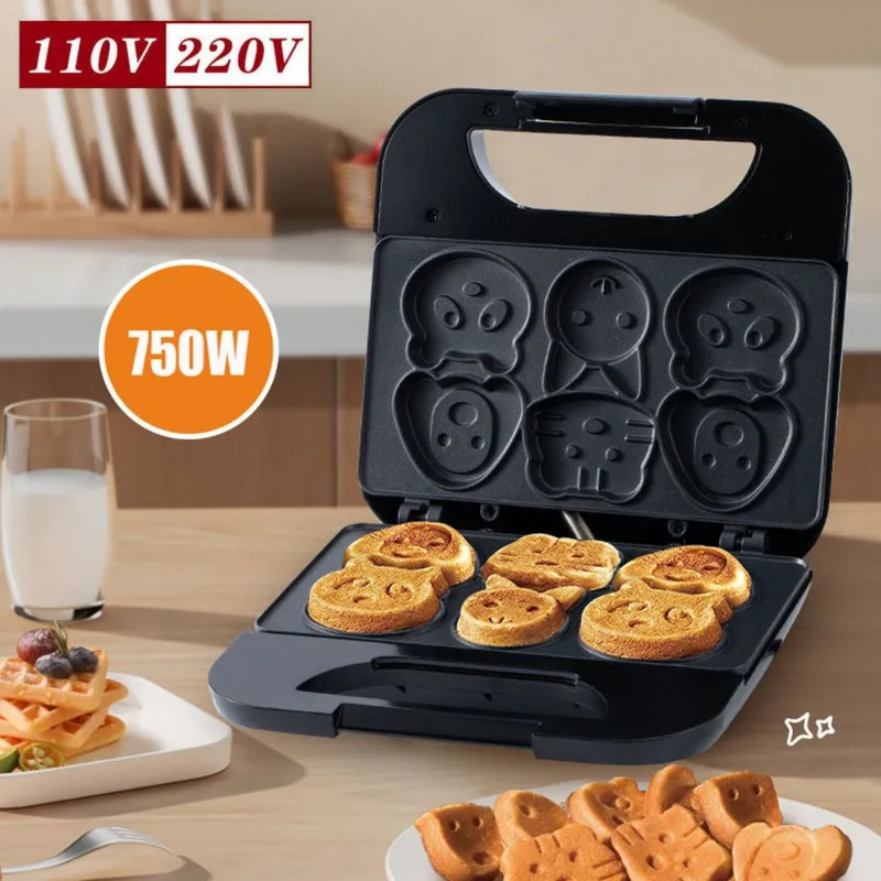 Donut Maker Mini - 家庭用漫画風ビスケットマシン US 110V ドーナツマシン ブラック 7穴丸型ケーキマシン