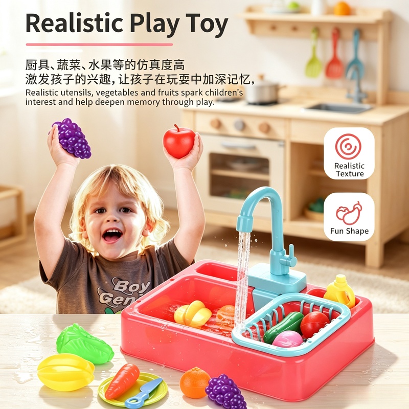 キッチンおもちゃ プラスチック製食器洗いシンクセット、子供向 - Kitchen Appliances Toys のレビューと価格