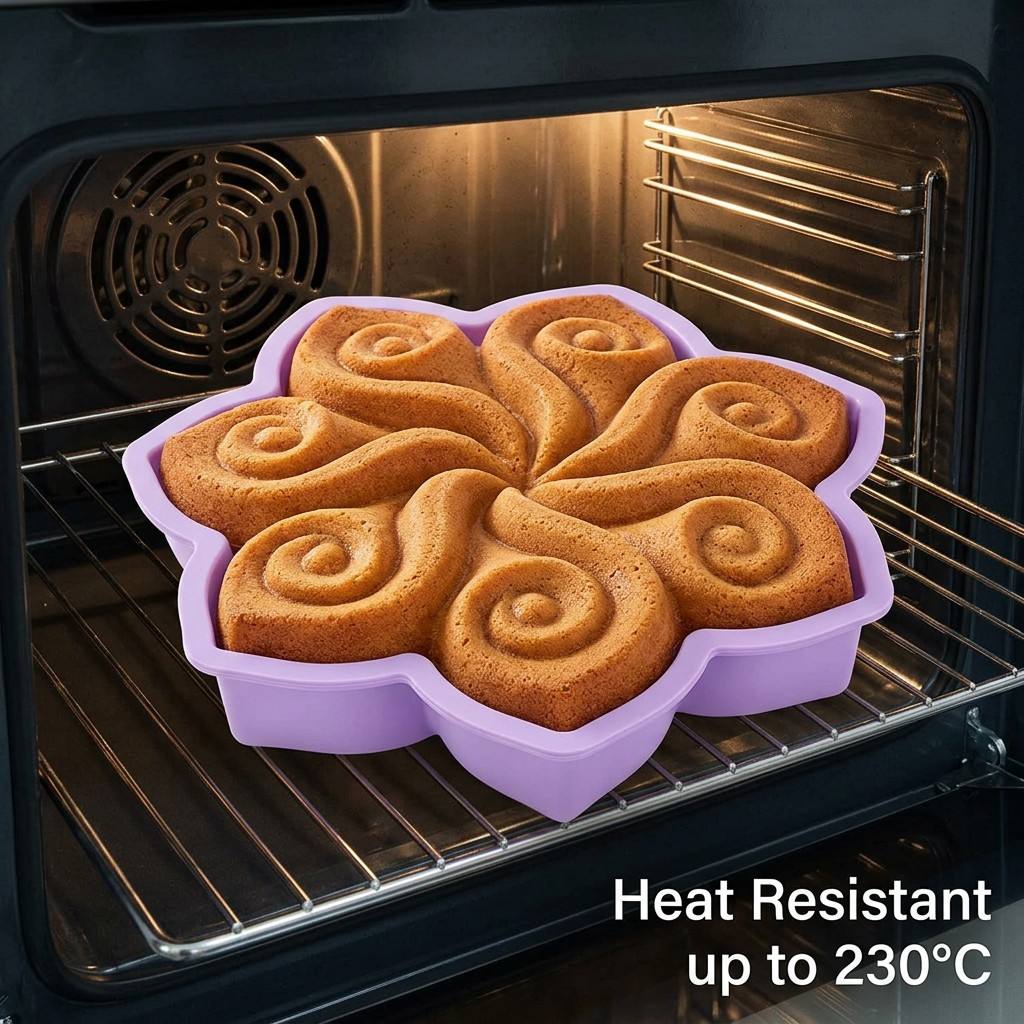 大きな花の形をしたシリコンケーキ型、スパイラルスワールベーキ - Kitchen Appliances Garage のレビューと価格