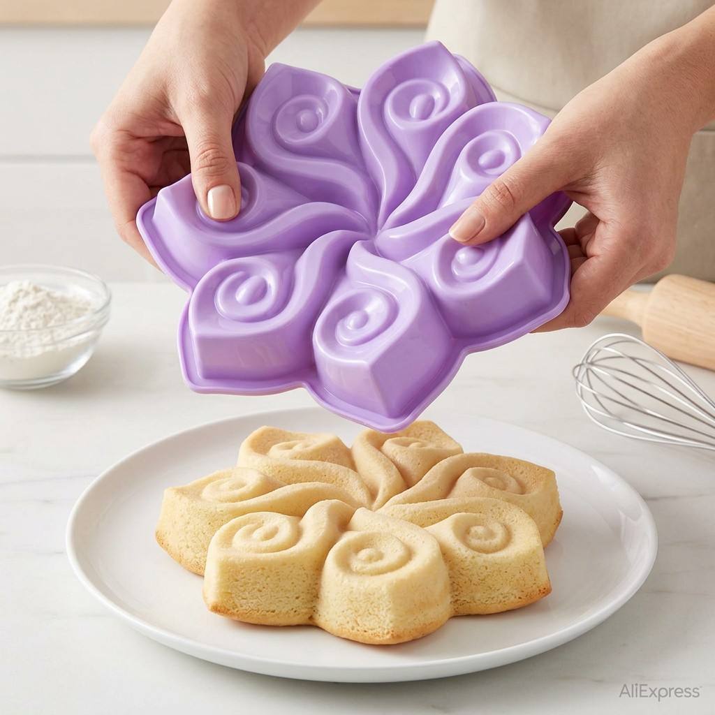 大きな花の形をしたシリコンケーキ型、スパイラルスワールベーキ - Kitchen Appliances Garage のレビューと価格