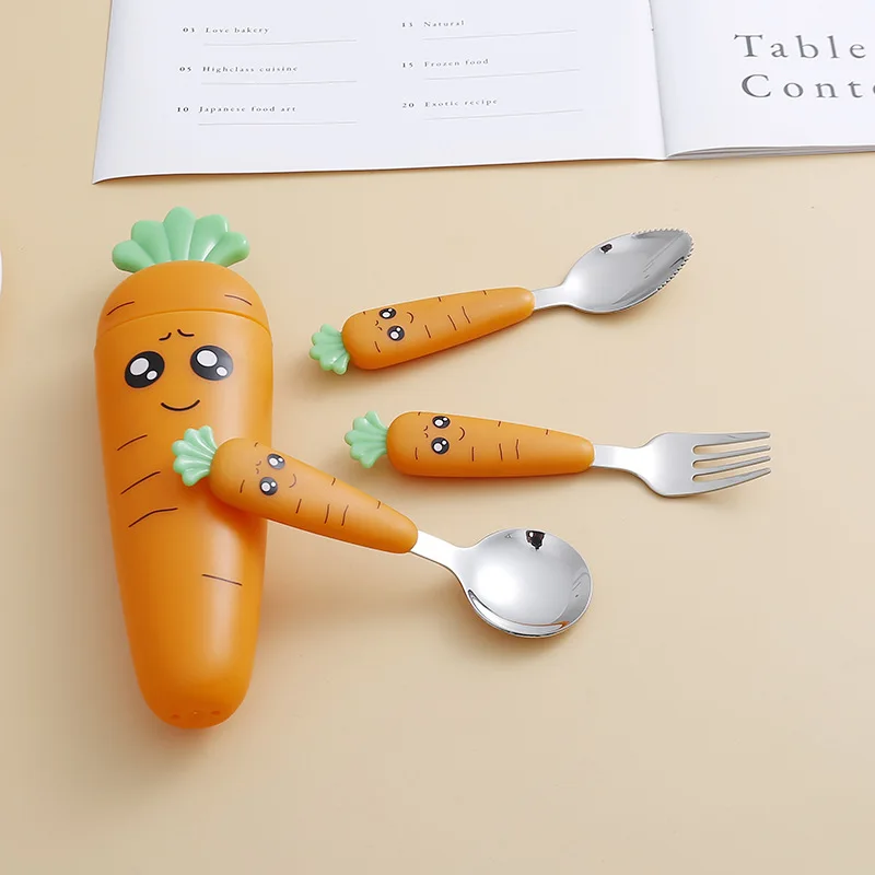 子供用の箱が付いたステンレス鋼のにんじん食器,スプーン,フォ - Kitchen Appliances Combo のレビューと価格