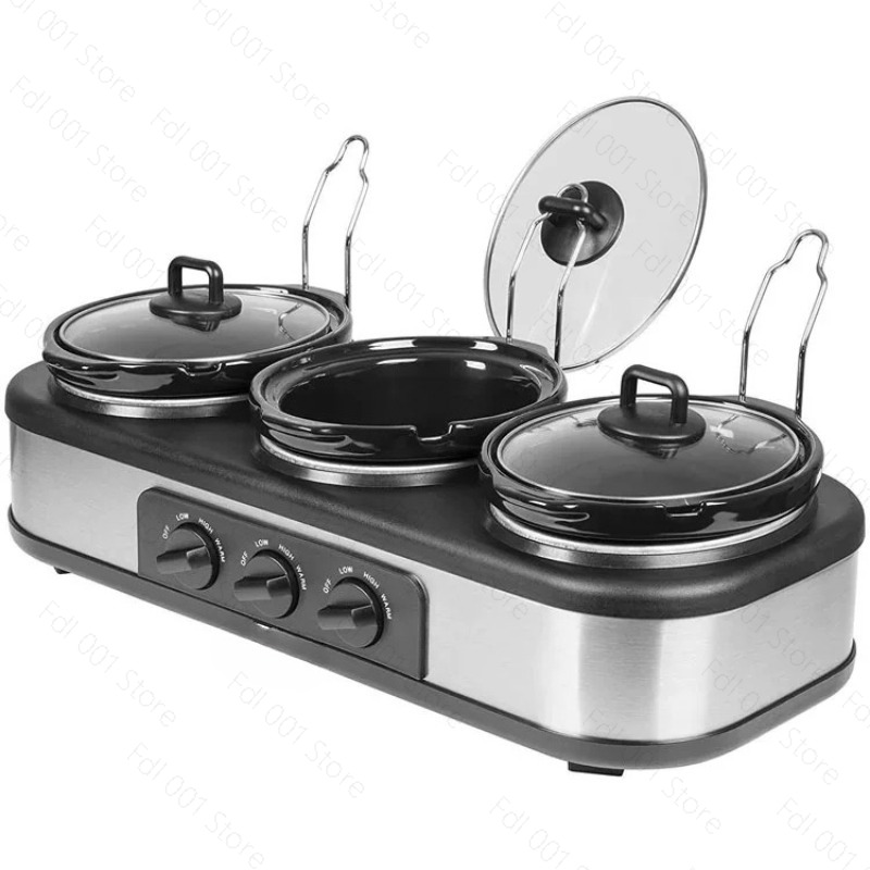 シルバーポータブルトリプルスロークッカー 3×1.5クォート - Slow Cooker Ceramic のレビューと価格