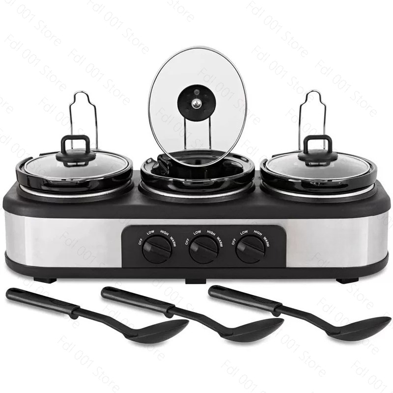シルバーポータブルトリプルスロークッカー 3×1.5クォート - Slow Cooker Ceramic のレビューと価格