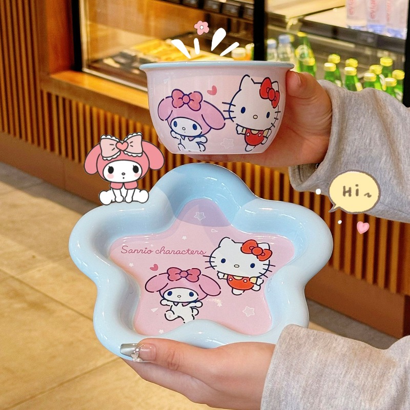 漫画猫プリントセラミック食器セット高価値ボウルプレート箸スプ - Kitchen Appliances Combo のレビューと価格