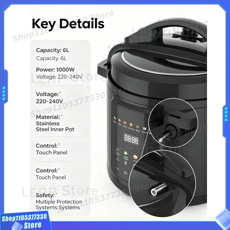 6L 8L電気圧力鍋 10 in 1多機能炊飯器 LEDディ - Kitchen Appliances Direct のレビューと価格